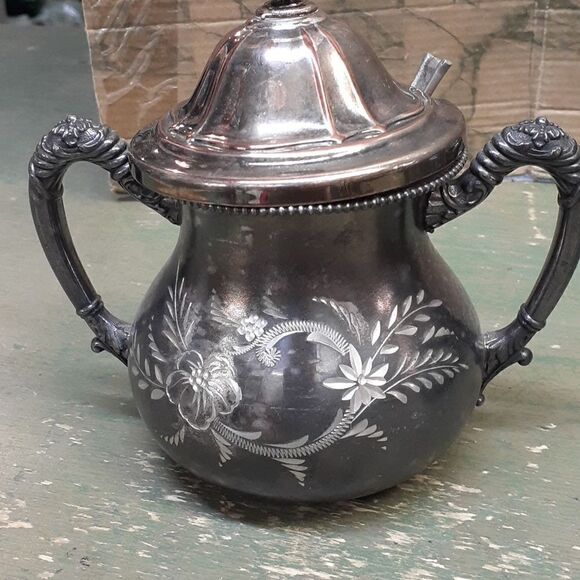 6 pc. Vintage Homan Silver plate Co tea pot, cream & sugar set, tray READ! - Picture 15 of 16